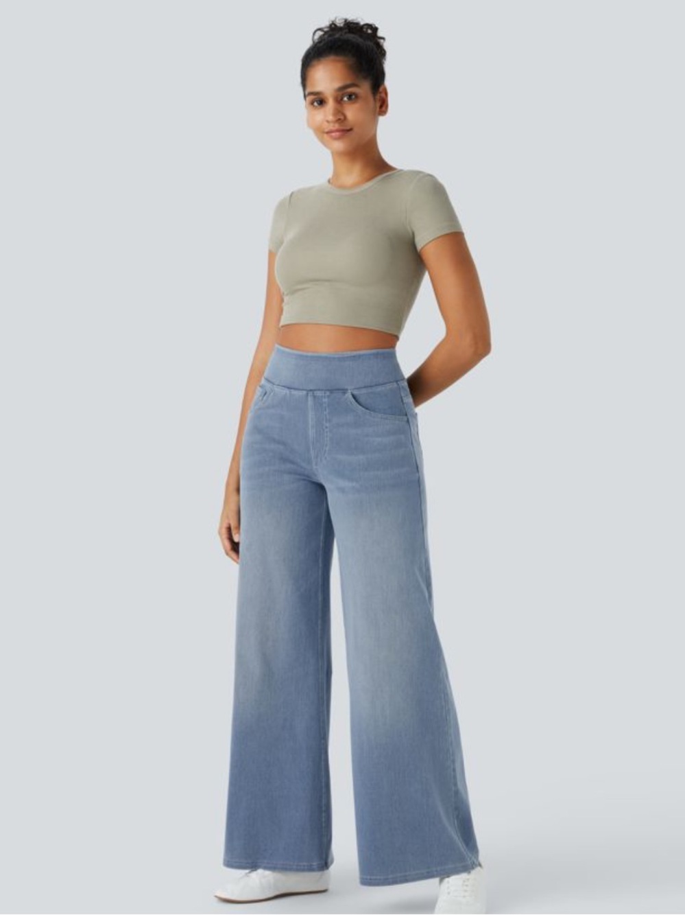 Halara Flex™ High Waisted Pockets Baggy Wide Leg Washed Casual Jeans